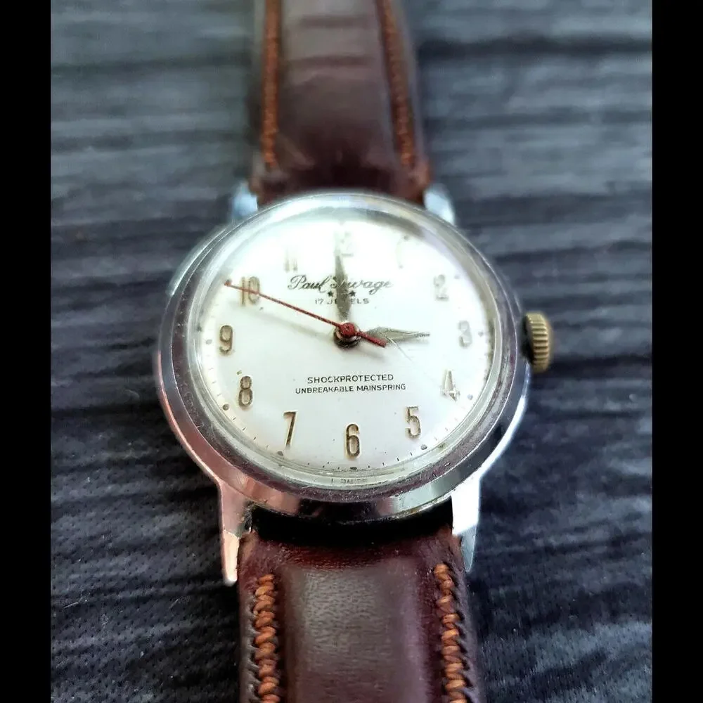 Antique Paul‎ Rivage 17 Jewel Swiss Mens Wrist Watch Running